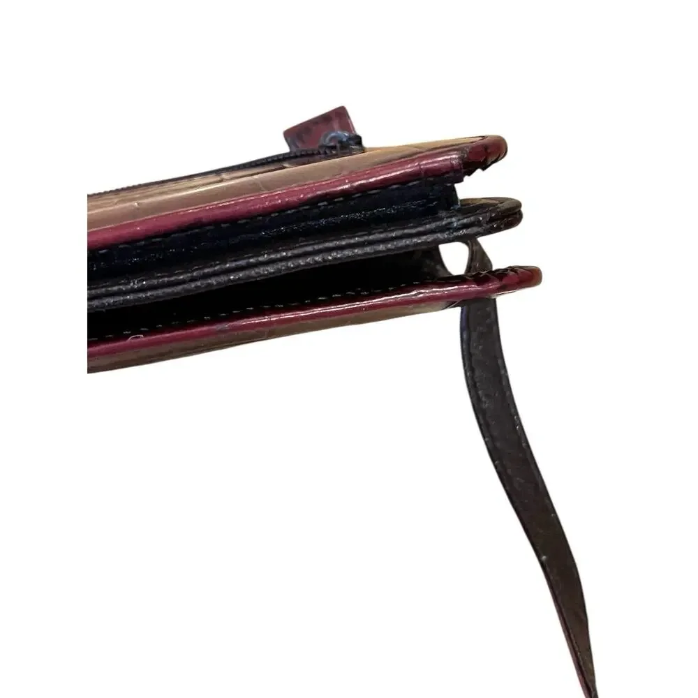 Vtg ETIENNE AIGNER Genuine Leather Croc Print Wallet / Crossbody Purse Oxblood